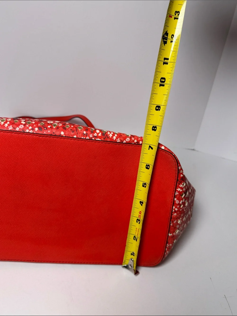 Michael Kors Jet Set Floral Red Metallic Details Tote Bag Signature Gold Charm